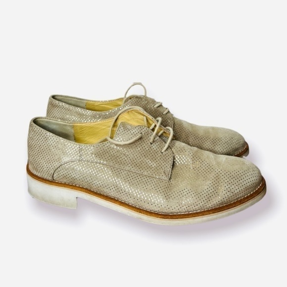 Paul Green lace up shoes Tan Gold Pin Dot Metallic Print Pattern Suede Oxfords - Picture 4 of 4